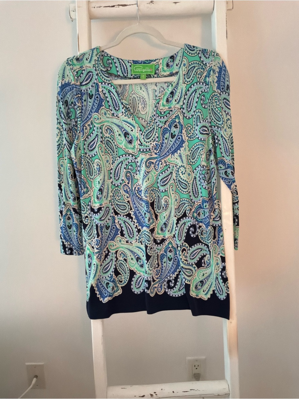 Cappogallo Mint & Navy Paisley V-Neck Tunic
